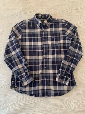 Todd Snyder 100% Brushed Cotton Flannel Navy & White Button Down Shirt, size L